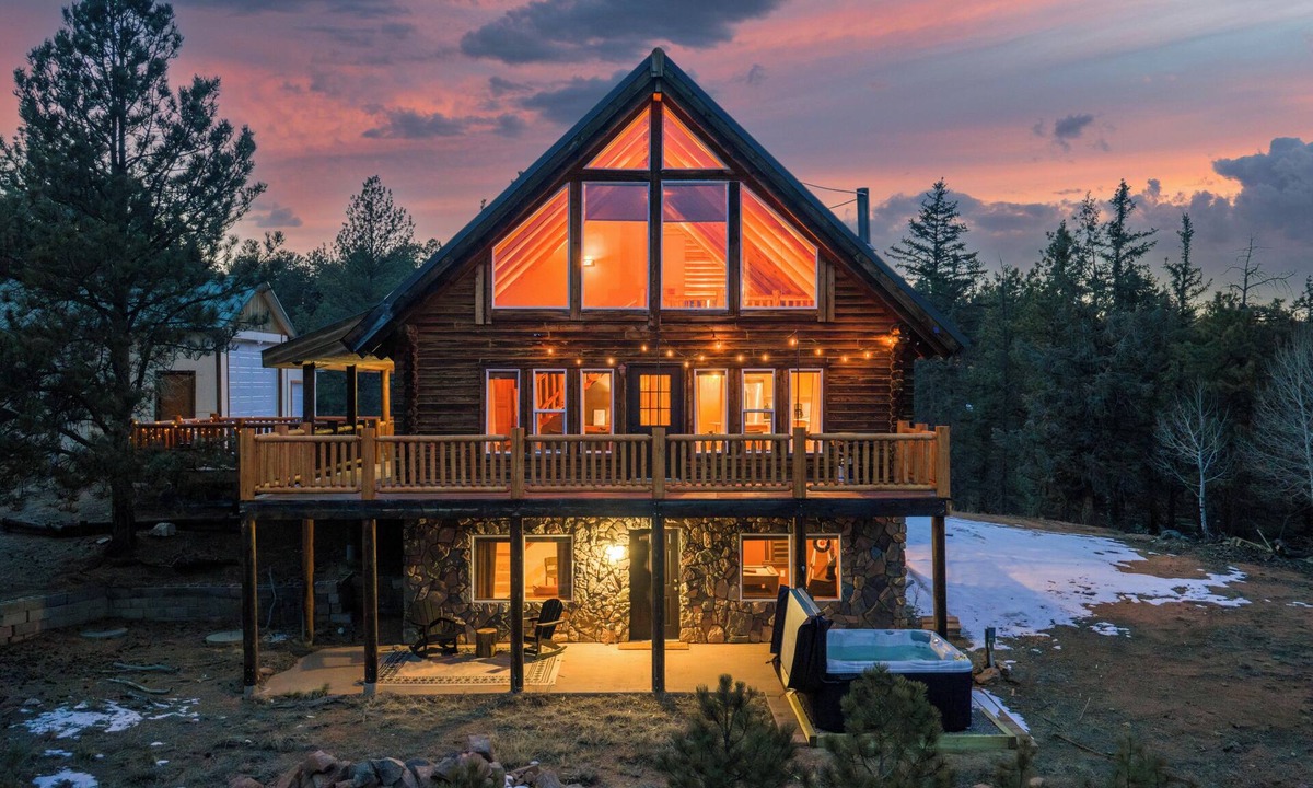 Florissant Cabin | A‑Frame Cabin with Hot Tub + Pikes Peak Views + Firepit + Game Room & 75" TV