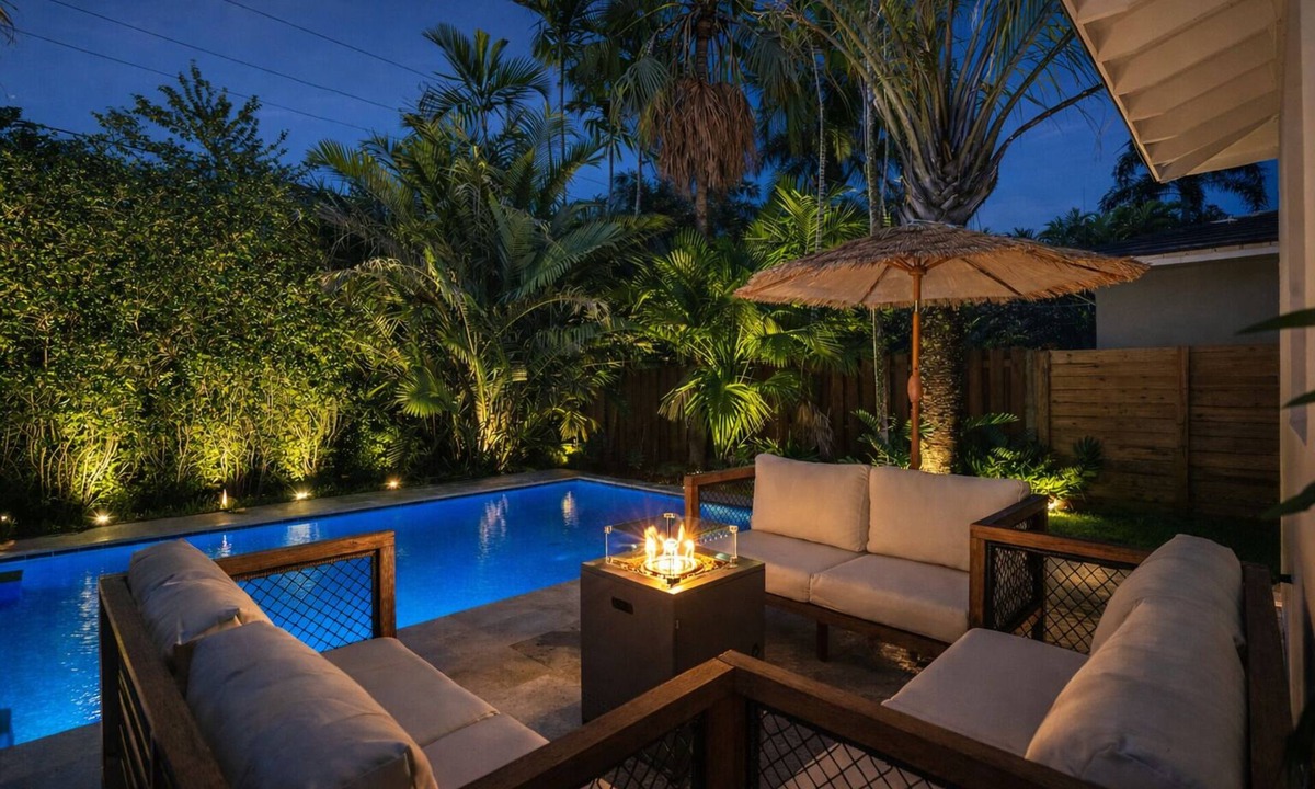 Victoria Park Villa | Las Olas Designer Luxury Getaway – Fox Pearl Pool House is a 4BD upscale single-family home in Victoria Park with a private pool, high-end design, and prime location near Las Olas Blvd, beaches, dining, and nightlife.