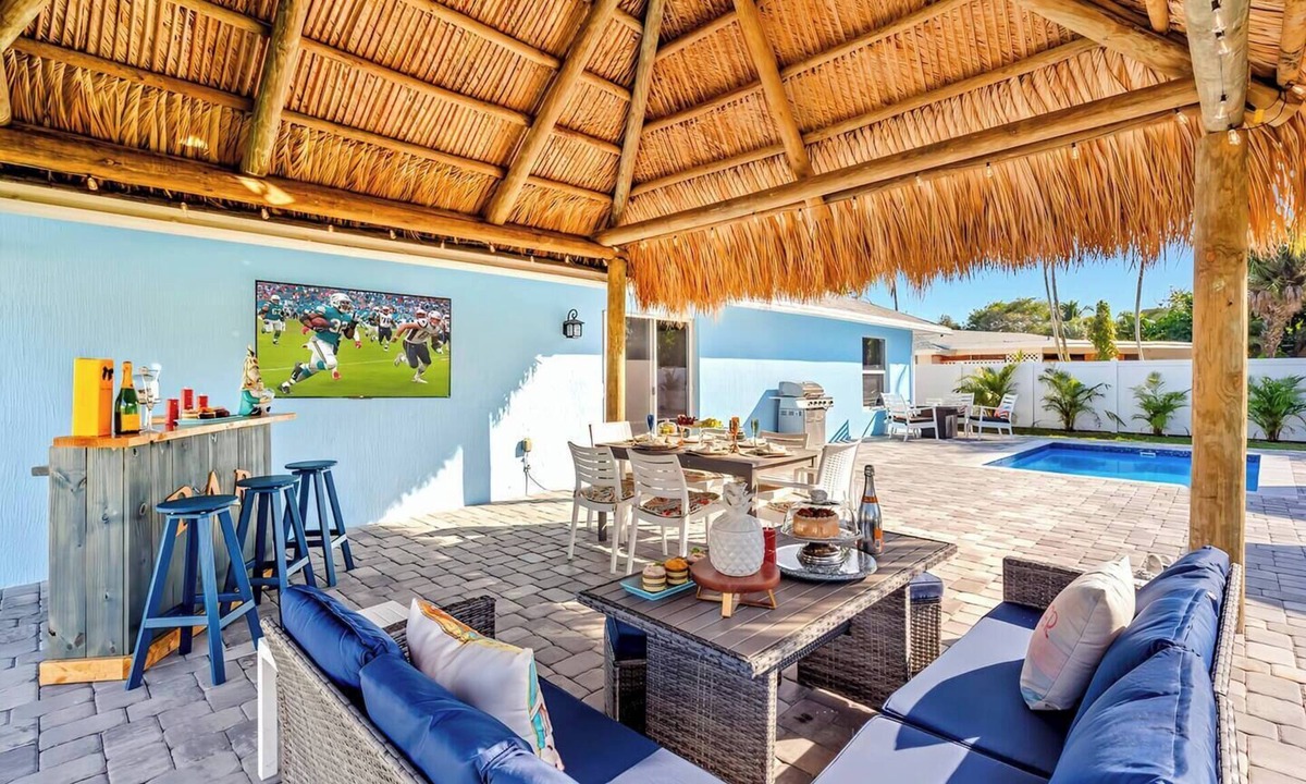 Delray Beach House | Luxe Heated Pool Home, Tiki Hut, Bar, Air Hockey!