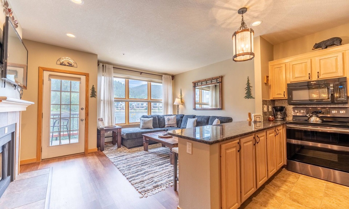 Lakeside Village Condo | Private Patio w/Lake and Mountain Views, Shared Pool, Sauna & Hot Tub!