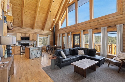 Florissant Cabin | A‑Frame Cabin with Hot Tub + Pikes Peak Views + Firepit + Game Room & 75" TV