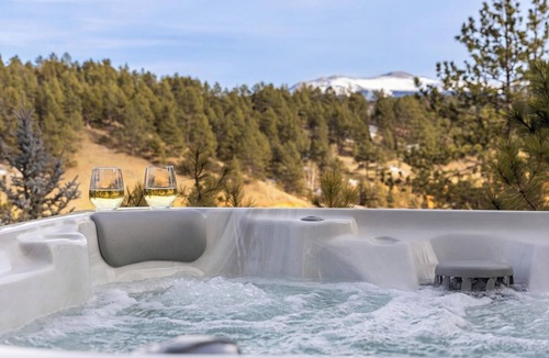 Florissant Cabin | A‑Frame Cabin with Hot Tub + Pikes Peak Views + Firepit + Game Room & 75" TV