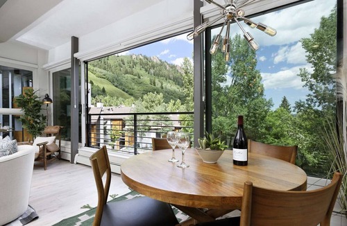 Aspen Condo | Aspen Mountain Hideaway - Stunning Views! Modern Decor, Wood FP, Outdoor Pool, HT & Walk to Town