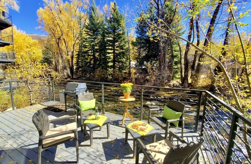 Aspen Condo | Downtown Aspen Riverfront 3BR Luxury Duplex, Pool, Hot Tub, Gym, Walk to Gondola