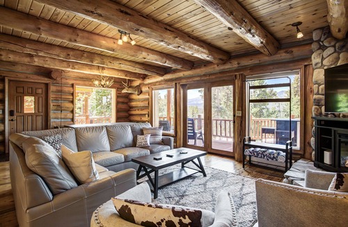 Woodmoor House | New Listing! Stunning Log Cabin 10 Mile Views Hot Tub