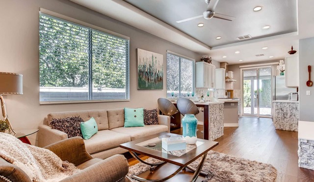 Freshly remodeled fully furnished home with 2 bds, 2 ba, and large office