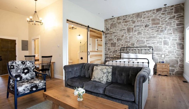 Unique Rustic Suite with Jacuzzi Tub, Kitchen, Fireplace, and Living Room
